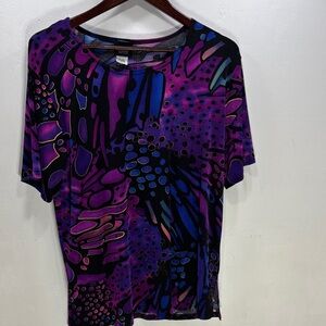 Jostar USA Deep Purple Gold Abstract Stretchy Comfort Colorful Tunic Size XL
